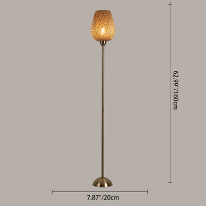 Contemporary Boho Weaving Bamboo Metal Lantern 1-Light Standing Floor Lamp For Living Room