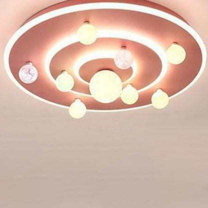 Contemporary Creative Kids Round Space Planet Iron LED Flush Mount Ceiling Light For Bedroom