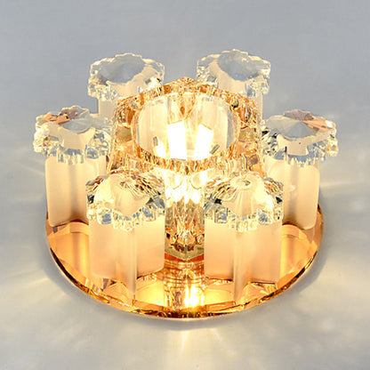 Modern Luxury Crystal Round Flower LED Flush Mount Ceiling Light For Hallway