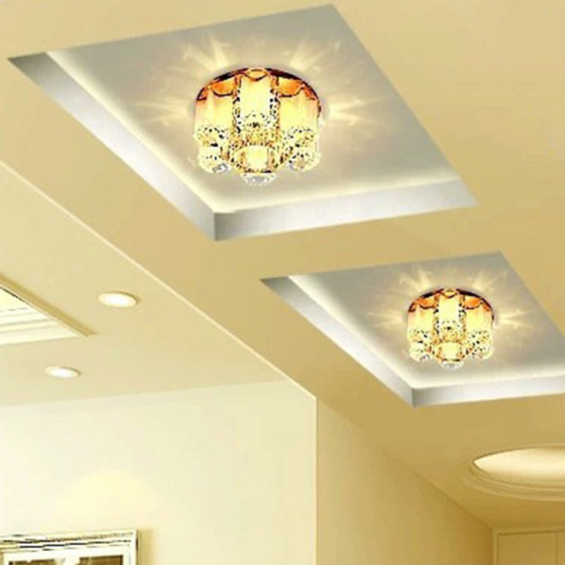 Modern Luxury Crystal Round Flower LED Flush Mount Ceiling Light For Hallway
