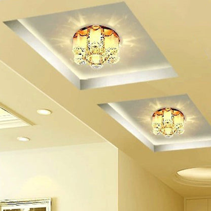 Modern Luxury Crystal Round Flower LED Flush Mount Ceiling Light For Hallway