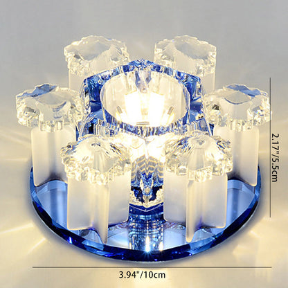 Modern Luxury Crystal Round Flower LED Flush Mount Ceiling Light For Hallway