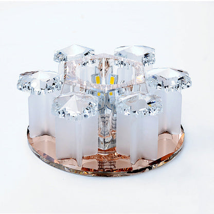Modern Luxury Crystal Round Flower LED Flush Mount Ceiling Light For Hallway