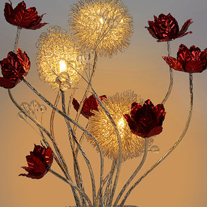 Modern Art Deco Aluminum Wire Weaving Decorative Vase Rose LED Table Lamp For Bedroom