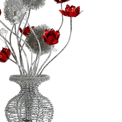 Modern Art Deco Aluminum Wire Weaving Decorative Vase Rose LED Table Lamp For Bedroom