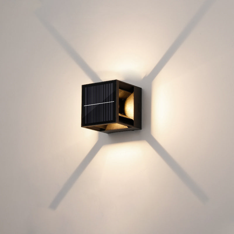 Modern Minimalist Solar Waterproof Aluminum ABS Cube LED Wall Sconce Lamp For Outdoor Patio