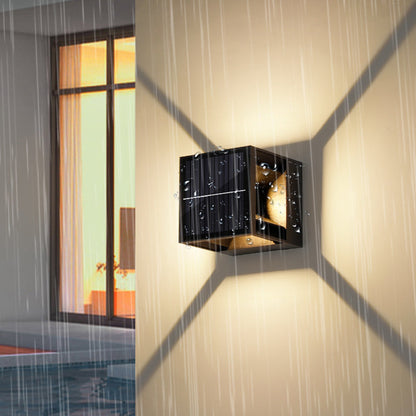 Modern Minimalist Solar Waterproof Aluminum ABS Cube LED Wall Sconce Lamp For Outdoor Patio