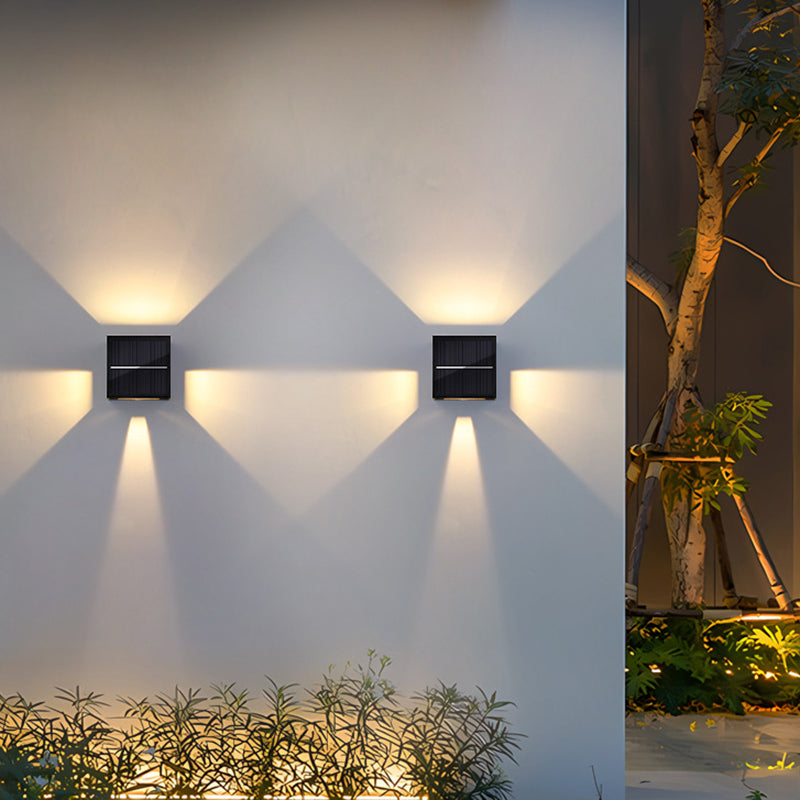 Modern Minimalist Solar Waterproof Aluminum ABS Cube LED Wall Sconce Lamp For Outdoor Patio