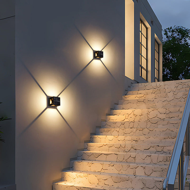 Modern Minimalist Solar Waterproof Aluminum ABS Cube LED Wall Sconce Lamp For Outdoor Patio