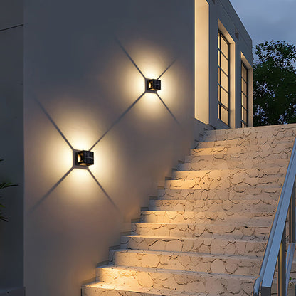 Modern Minimalist Solar Waterproof Aluminum ABS Cube LED Wall Sconce Lamp For Outdoor Patio