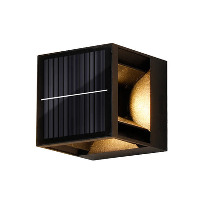 Modern Minimalist Solar Waterproof Aluminum ABS Cube LED Wall Sconce Lamp For Outdoor Patio