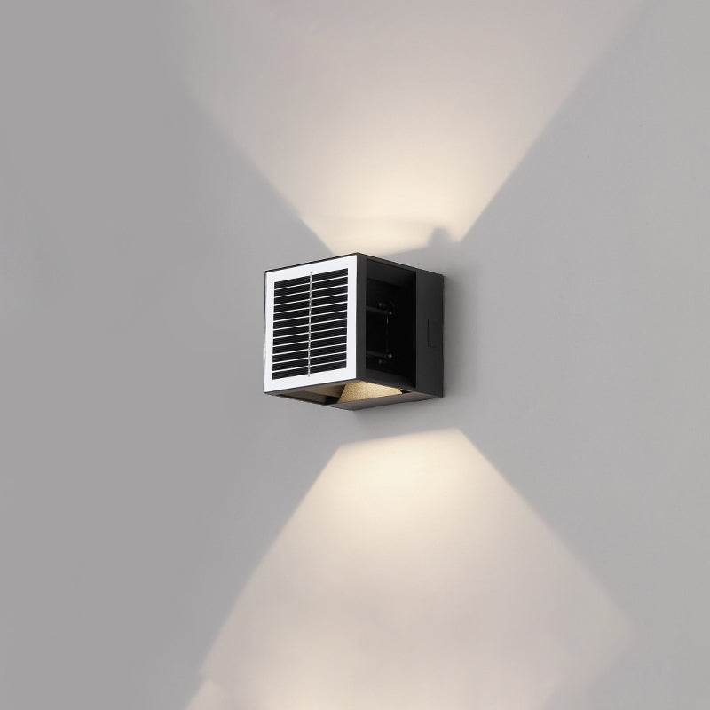 Modern Minimalist Solar Waterproof Aluminum ABS Cube LED Wall Sconce Lamp For Outdoor Patio