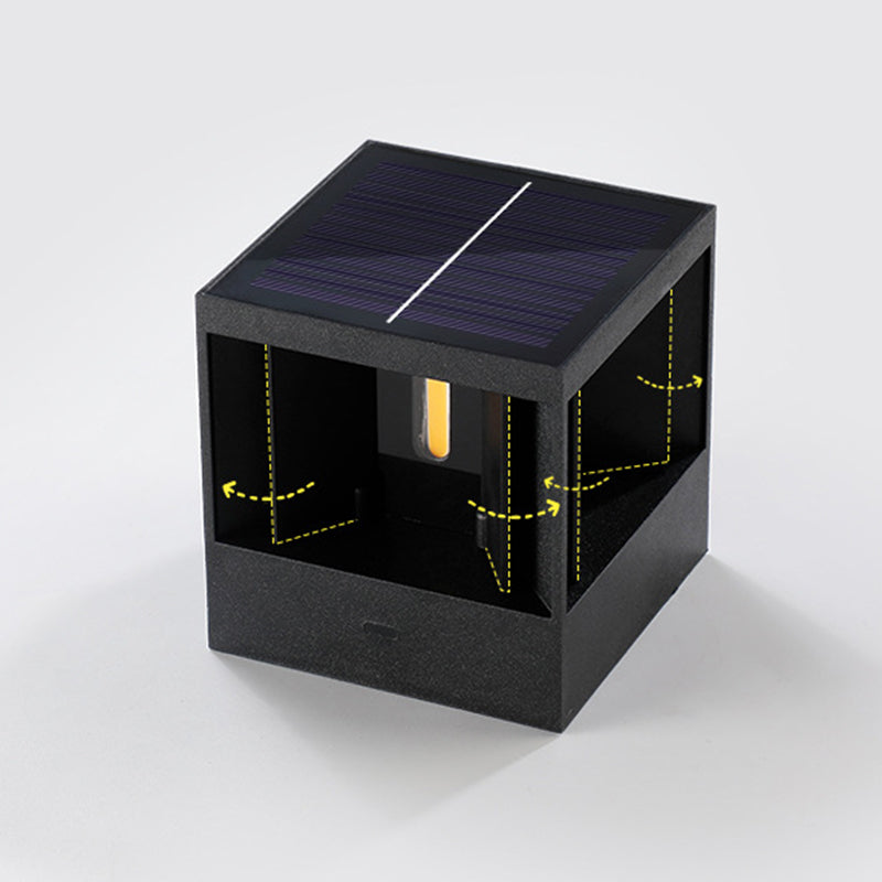 Modern Minimalist Solar Waterproof Aluminum ABS Cube LED Wall Sconce Lamp For Outdoor Patio