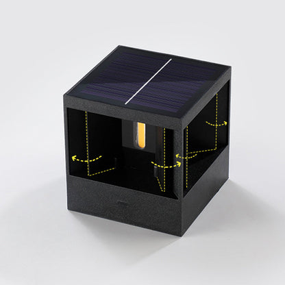 Modern Minimalist Solar Waterproof Aluminum ABS Cube LED Wall Sconce Lamp For Outdoor Patio