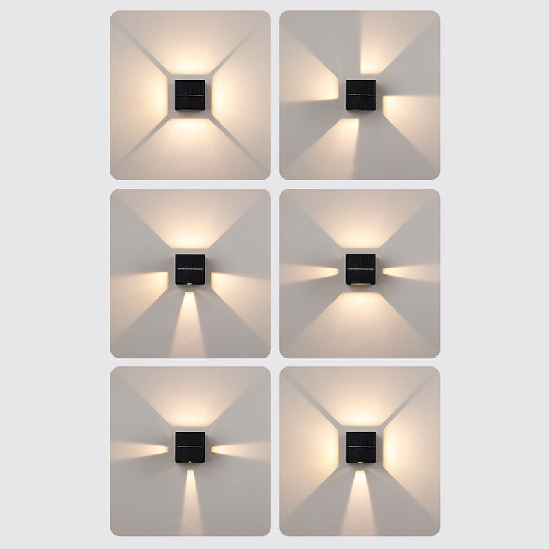 Modern Minimalist Solar Waterproof Aluminum ABS Cube LED Wall Sconce Lamp For Outdoor Patio