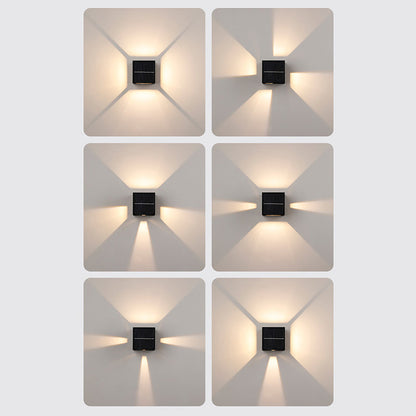 Modern Minimalist Solar Waterproof Aluminum ABS Cube LED Wall Sconce Lamp For Outdoor Patio