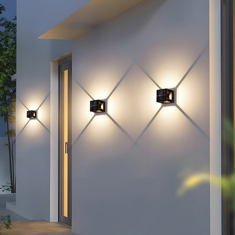 Modern Minimalist Solar Waterproof Aluminum ABS Cube LED Wall Sconce Lamp For Outdoor Patio