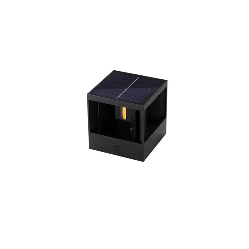 Modern Minimalist Solar Waterproof Aluminum ABS Cube LED Wall Sconce Lamp For Outdoor Patio
