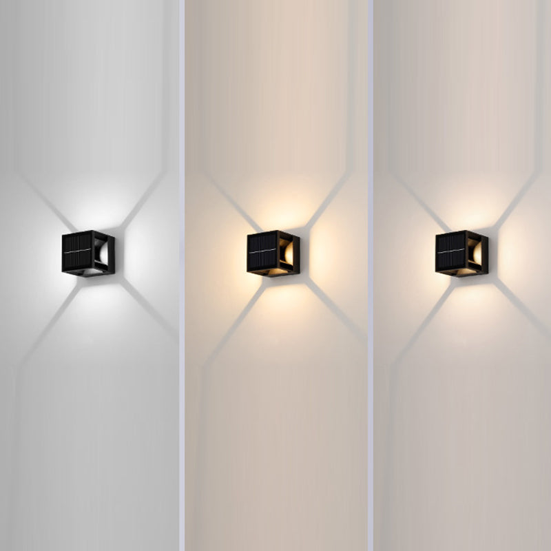 Modern Minimalist Solar Waterproof Aluminum ABS Cube LED Wall Sconce Lamp For Outdoor Patio