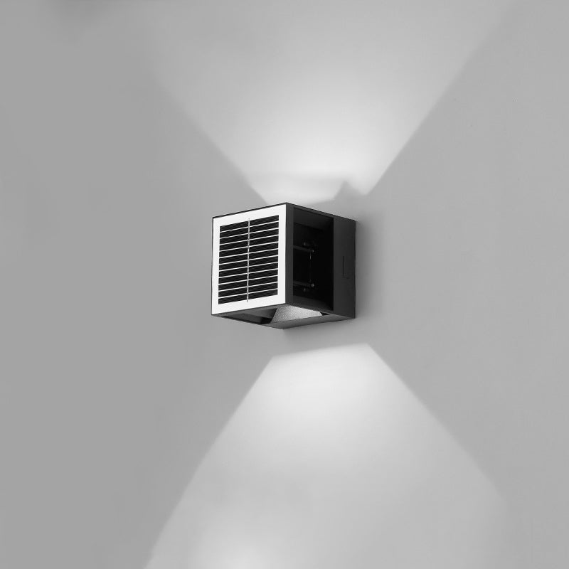 Modern Minimalist Solar Waterproof Aluminum ABS Cube LED Wall Sconce Lamp For Outdoor Patio