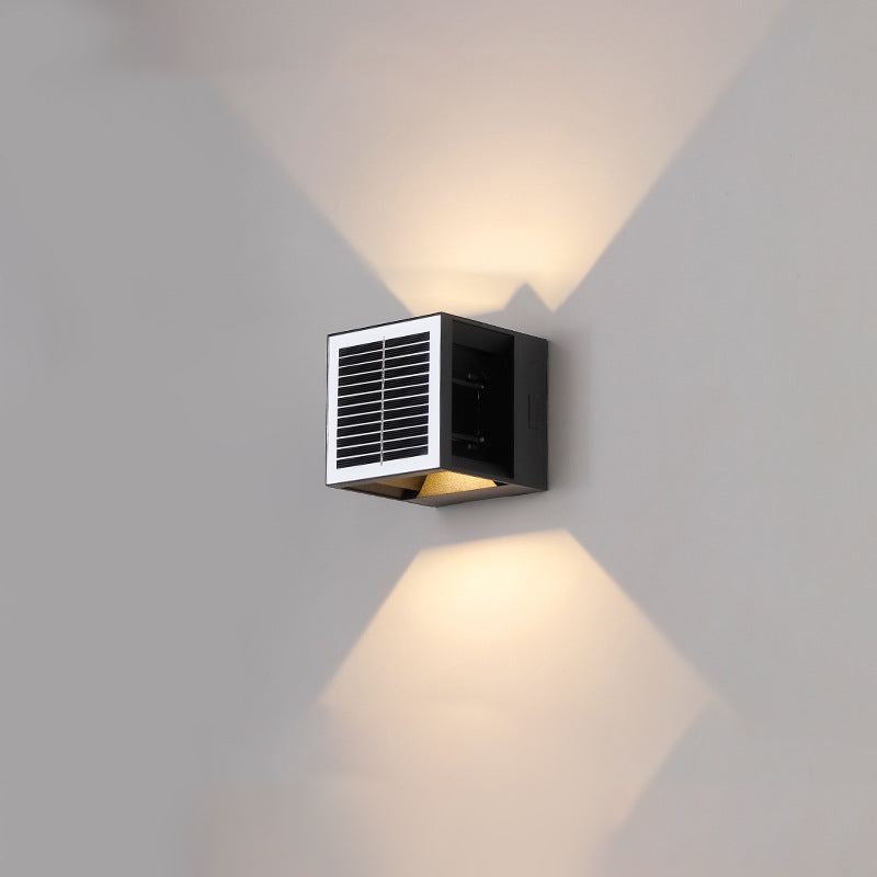 Modern Minimalist Solar Waterproof Aluminum ABS Cube LED Wall Sconce Lamp For Outdoor Patio
