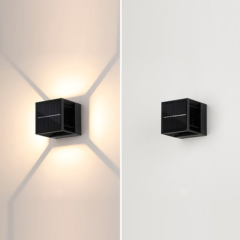 Modern Minimalist Solar Waterproof Aluminum ABS Cube LED Wall Sconce Lamp For Outdoor Patio