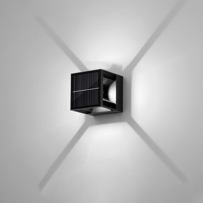 Modern Minimalist Solar Waterproof Aluminum ABS Cube LED Wall Sconce Lamp For Outdoor Patio