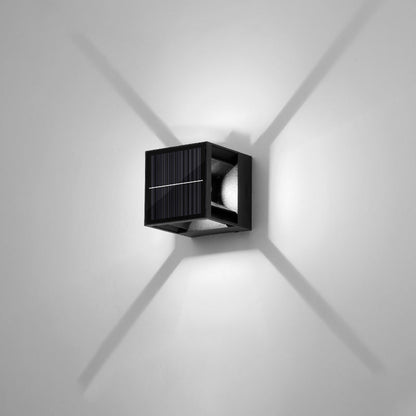 Modern Minimalist Solar Waterproof Aluminum ABS Cube LED Wall Sconce Lamp For Outdoor Patio
