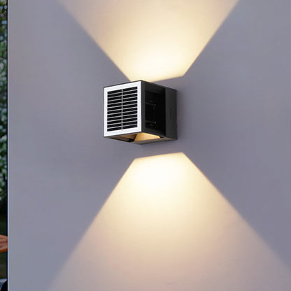 Modern Minimalist Solar Waterproof Aluminum ABS Cube LED Wall Sconce Lamp For Outdoor Patio