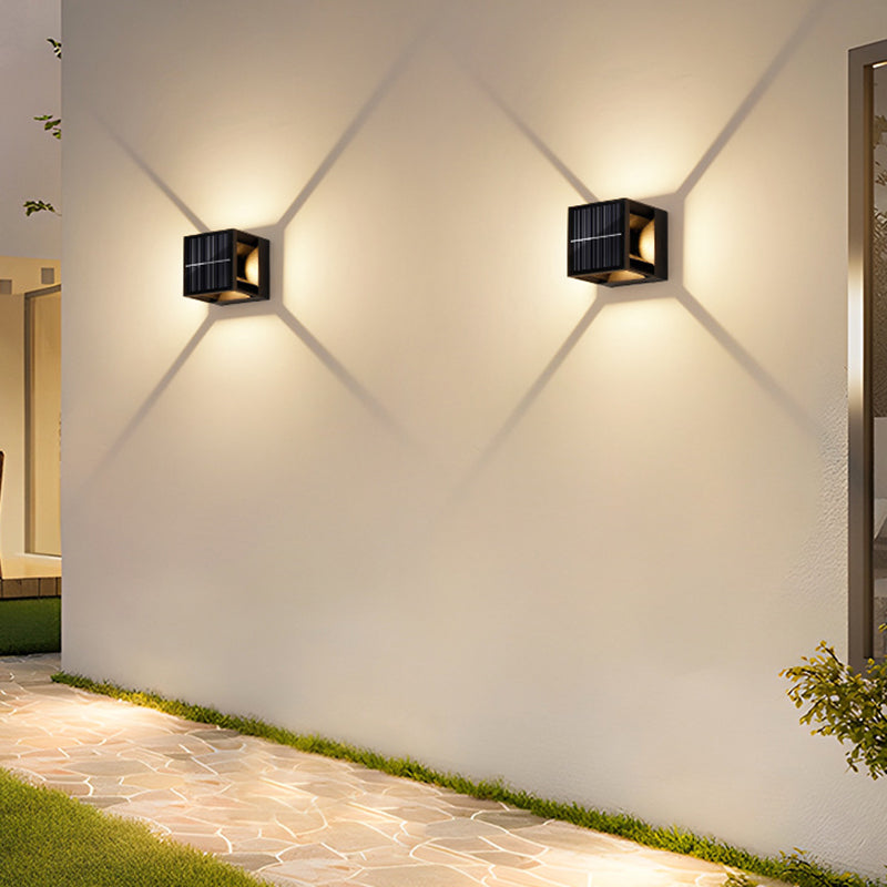 Modern Minimalist Solar Waterproof Aluminum ABS Cube LED Wall Sconce Lamp For Outdoor Patio