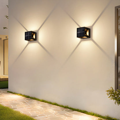 Modern Minimalist Solar Waterproof Aluminum ABS Cube LED Wall Sconce Lamp For Outdoor Patio