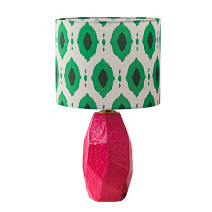 Traditional Vintage Ceramic Fabric Cylinder Geometric Patterned 1-Light Table Lamp For Bedroom