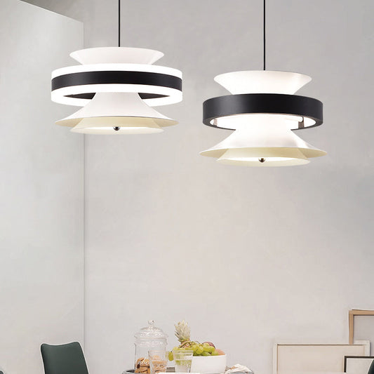 مصباح LED معلق بتصميم جيروسكوب حلقي متحرك مصنوع من الحديد والألومنيوم والأكريليك لغرفة الطعام 
