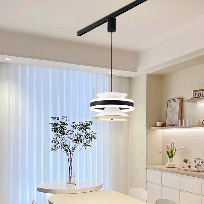 مصباح LED معلق بتصميم جيروسكوب حلقي متحرك مصنوع من الحديد والألومنيوم والأكريليك لغرفة الطعام 