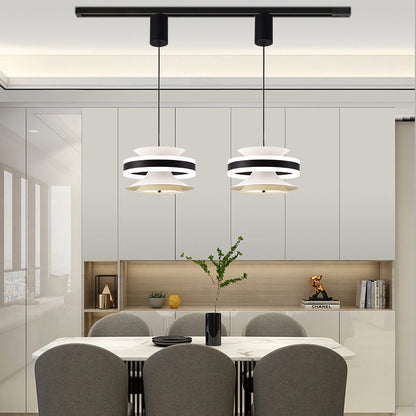 مصباح LED معلق بتصميم جيروسكوب حلقي متحرك مصنوع من الحديد والألومنيوم والأكريليك لغرفة الطعام 
