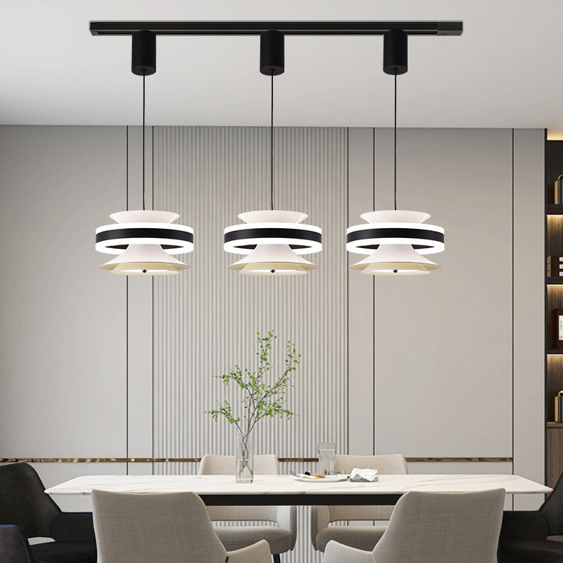 مصباح LED معلق بتصميم جيروسكوب حلقي متحرك مصنوع من الحديد والألومنيوم والأكريليك لغرفة الطعام 