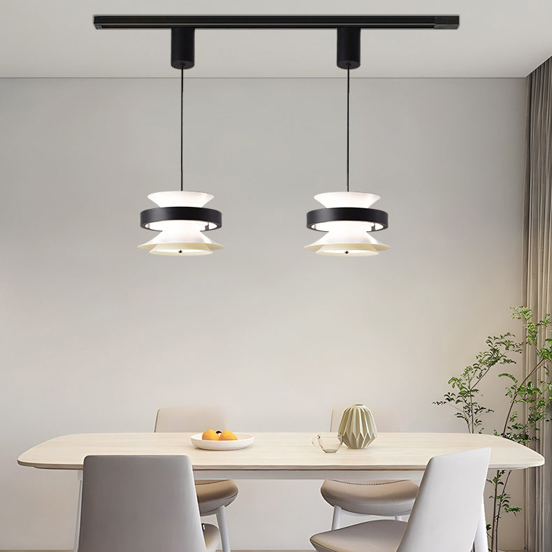 مصباح LED معلق بتصميم جيروسكوب حلقي متحرك مصنوع من الحديد والألومنيوم والأكريليك لغرفة الطعام 