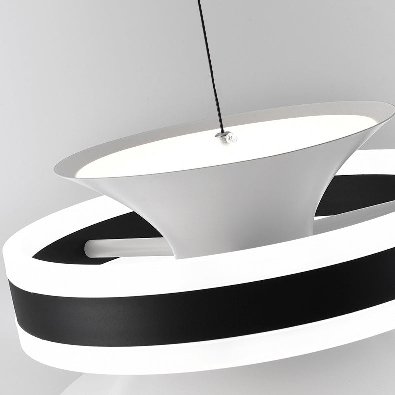 مصباح LED معلق بتصميم جيروسكوب حلقي متحرك مصنوع من الحديد والألومنيوم والأكريليك لغرفة الطعام 