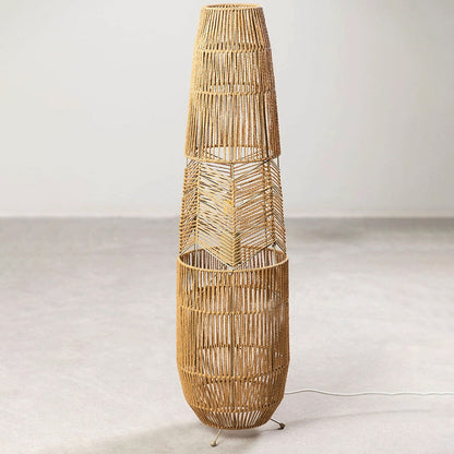 Traditional Japanese Weaving Bamboo Column Basket 1-Light Standing Floor Lamp For Living Room