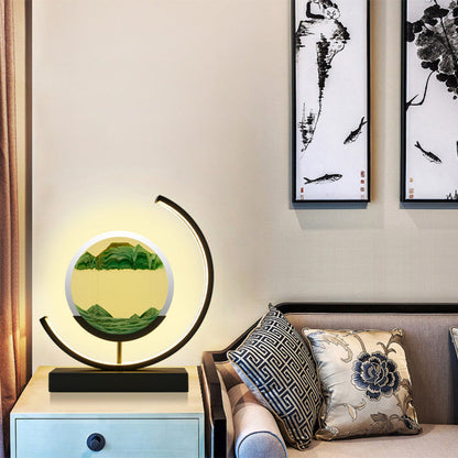 Contemporary Creative USB Rechargeable Metal Acrylic Round Quicksand Drawing LED Table Lamp Night Light For Bedside