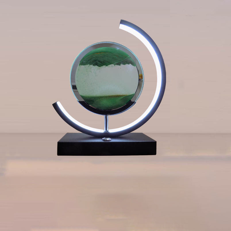 Contemporary Creative USB Rechargeable Metal Acrylic Round Quicksand Drawing LED Table Lamp Night Light For Bedside