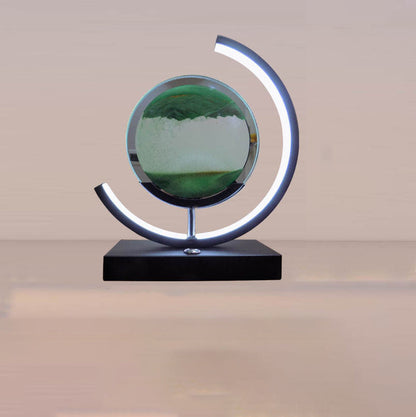 Contemporary Creative USB Rechargeable Metal Acrylic Round Quicksand Drawing LED Table Lamp Night Light For Bedside