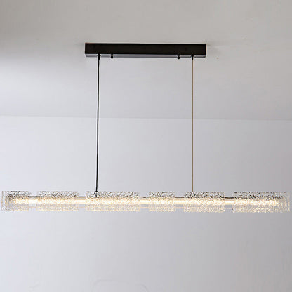 Modern Minimalist Copper Resin Aluminum Rectangular Texture Strip LED Chandeliers Island Light For Dining Room