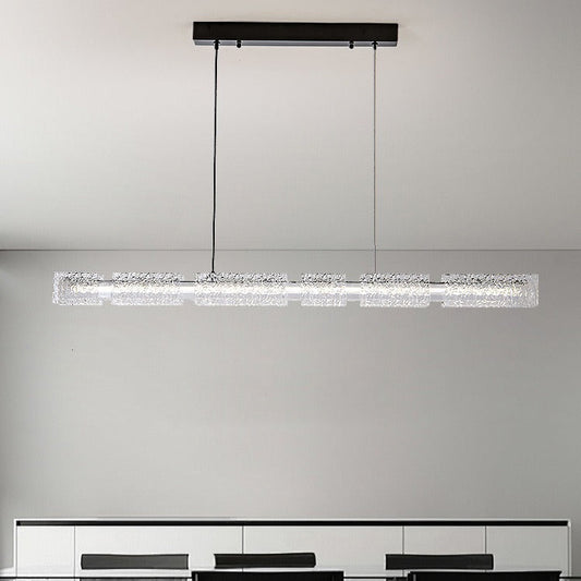 ثريات LED بتصميم عصري بسيط من النحاس والراتنج والألومنيوم بشريط مستطيل الشكل لغرفة الطعام 