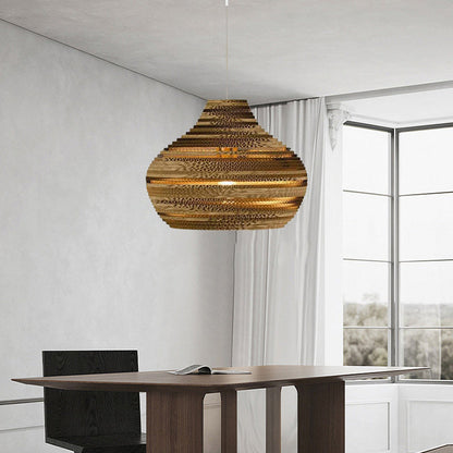 Contemporary Creative Paper Teardrop Corrugated 1-Light Pendant Light For Dining Room