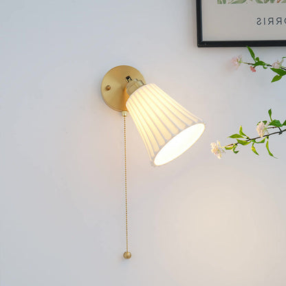 Traditional French Brass Ceramic Adjustable Horn Zipper Switch 1-Light Wall Sconce Lamp For Bedside