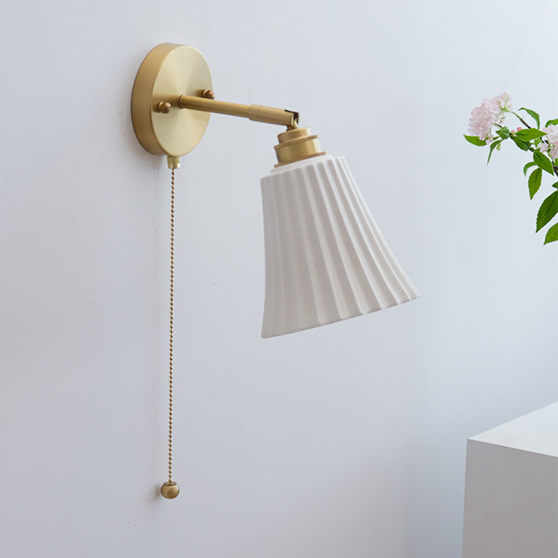 Traditional French Brass Ceramic Adjustable Horn Zipper Switch 1-Light Wall Sconce Lamp For Bedside