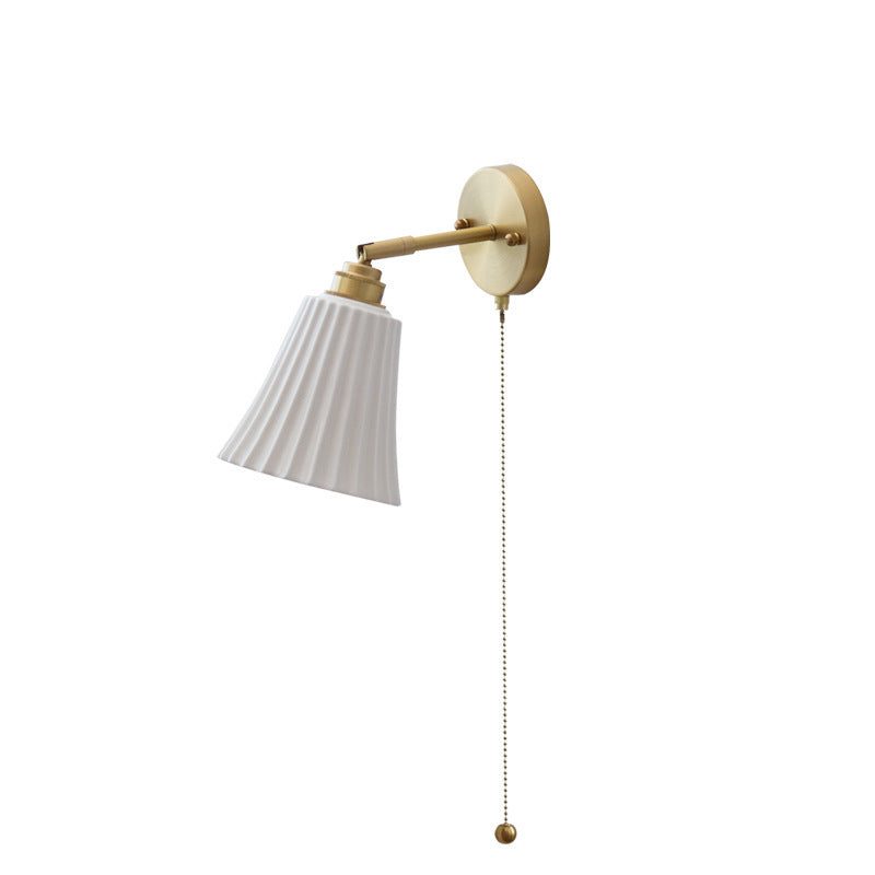 Traditional French Brass Ceramic Adjustable Horn Zipper Switch 1-Light Wall Sconce Lamp For Bedside