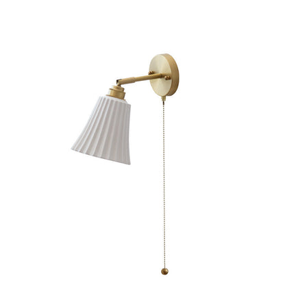 Traditional French Brass Ceramic Adjustable Horn Zipper Switch 1-Light Wall Sconce Lamp For Bedside