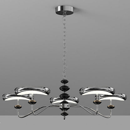 Contemporary Retro Iron Acrylic Column Round LED Chandeliers For Living Room